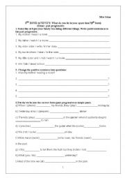 English Worksheet: 3RD HOUR ACTIVITY: What do you do in your spare time?  (8th form)  (Tense: past progressive)
