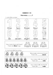 English Worksheet: Numbers 1-10 &  how many......?
