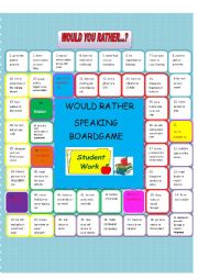 English Worksheet: Would you rather....?  Speaking board game