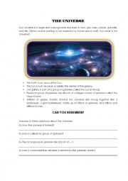 English Worksheet: The Universe