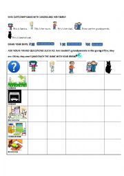 English Worksheet: Battleship game (family members, rooms in the house, verb TO BE)