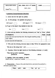 English Worksheet: MID TERM TEST 2  FOR 9TH GRADE