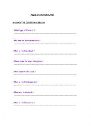 English Worksheet: alice in wonderland 