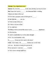 English Worksheet: Dialogue In a department store