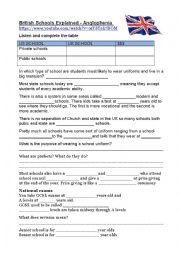 English Worksheet: Secondary school in the UK explained