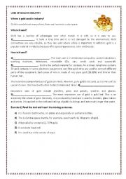 English Worksheet: uses of gold in industry