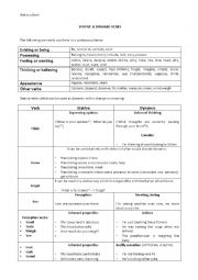 English Worksheet: Stative and dynamic verbs