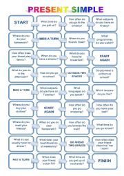 English Worksheet: Present Simple Board Game