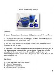 English Worksheet: How to make Butterfly Pea Juice