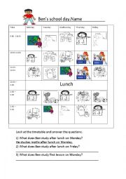 English Worksheet: Bens school day