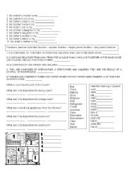 English Worksheet: family, parts of the house and types of families 