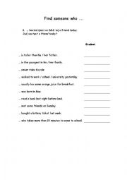 English Worksheet: Find Someone Who Elementary