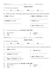 English Worksheet: Activity with personal pronouns