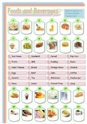 English Worksheet: Food and Beverage matching pictures