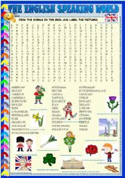 The English Speaking world: wordsearch