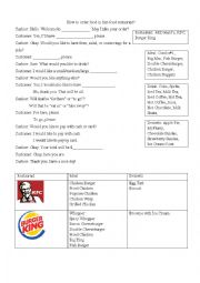 English Worksheet: How to order food in fast food restaurant