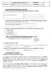 English Worksheet: 8th form mid term test 2 