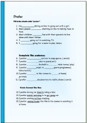 English Worksheet: Prefer