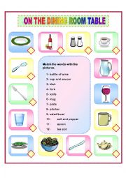 English Worksheet: ON THE DINING ROOM TABLE