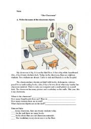 English Worksheet: The Classroom - Reading Prepositions of Place