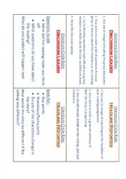 English Worksheet: Literature Circle Role Cards and Job Descriptions
