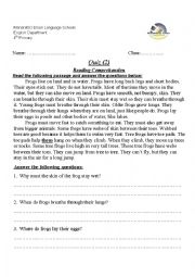 English Worksheet: Reading Comprehension