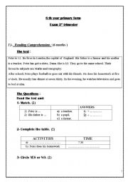 English Worksheet: 2 nd trimester exam for 6th year basic form