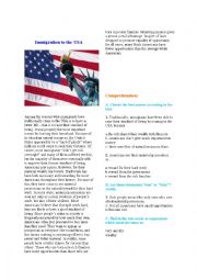 English Worksheet: immigration to the USA