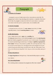 English Worksheet: Paragraph structure (Definitions and exercises)