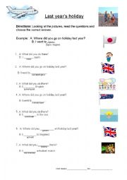 English Worksheet: Last years holiday worsheet