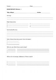 English Worksheet: Fiction book report form 