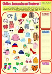English Worksheet: Vocab - Have Fun with Clothes, Accessories and Footwear  1.  