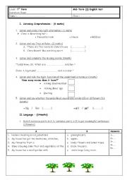 English Worksheet: 7th form mid-term 2 English test