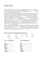 English Worksheet: Fast food