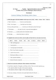 English Worksheet: Defining and non-defining relative clauses