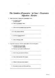 English Worksheet: The Genitive Case (Possessive  s) + Possessive Adjective - Review