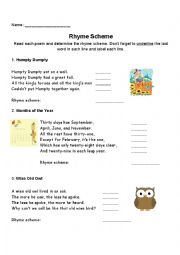 English Worksheet: Rhyme Scheme