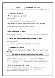 English Worksheet: 7th form mid-term test n2