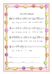 English Worksheet: Ten Little Lollipops