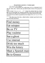 English Worksheet: Grammar_Game_Present Perfect (Experience)