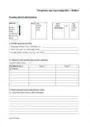 English Worksheet: Daily life - frequency and likes / dislikes