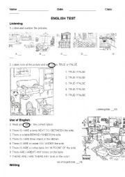 English Worksheet: there is/are, prepositions of place, rooms and furniture