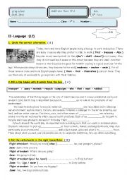 English Worksheet: Mid-term test n 2 9 th grade