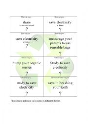 English Worksheet: go green WH Questions speaking cards