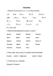 English Worksheet: Nationalities