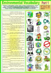 English Worksheet: Voca - Environmental Vocabulary. Part 1. Pictionary + matching definitions + KEY