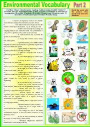 Voca - Environmental Vocabulary. Part 2. Pictionary + matching definitions + KEY