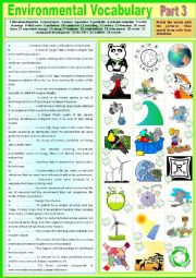 English Worksheet: Voca - Environmental Vocabulary. Part 3. Pictionary + matching definitions + KEY