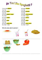 English Worksheet: Song about food and likes and dislikes : Do you like Spaghetti Yogurt ?