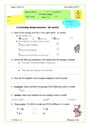 English Worksheet: Mid-term test second form 2016
